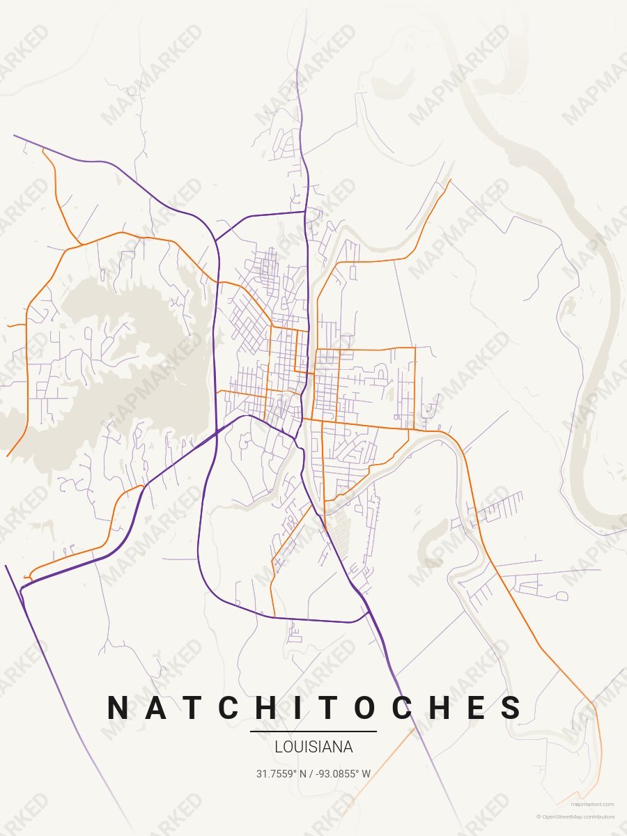 Cream, Purple & Orange Bold style sample on Natchitoches