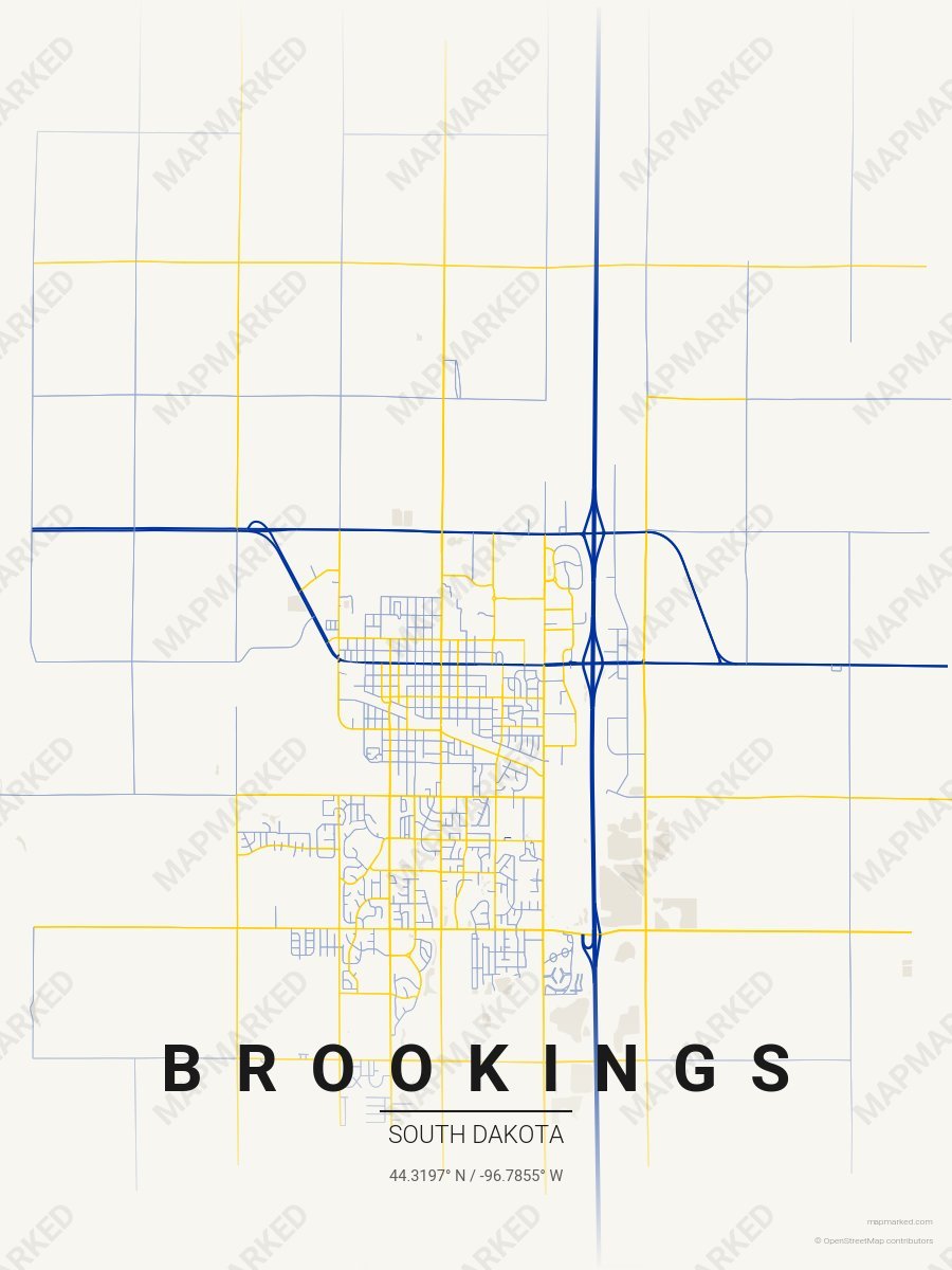 Cream, Blue & Yellow Atlas style sample on Brookings South