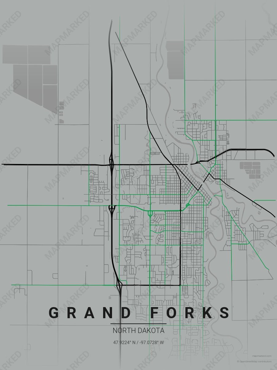 Gray, Black & Green Icon style sample on Grand Forks North