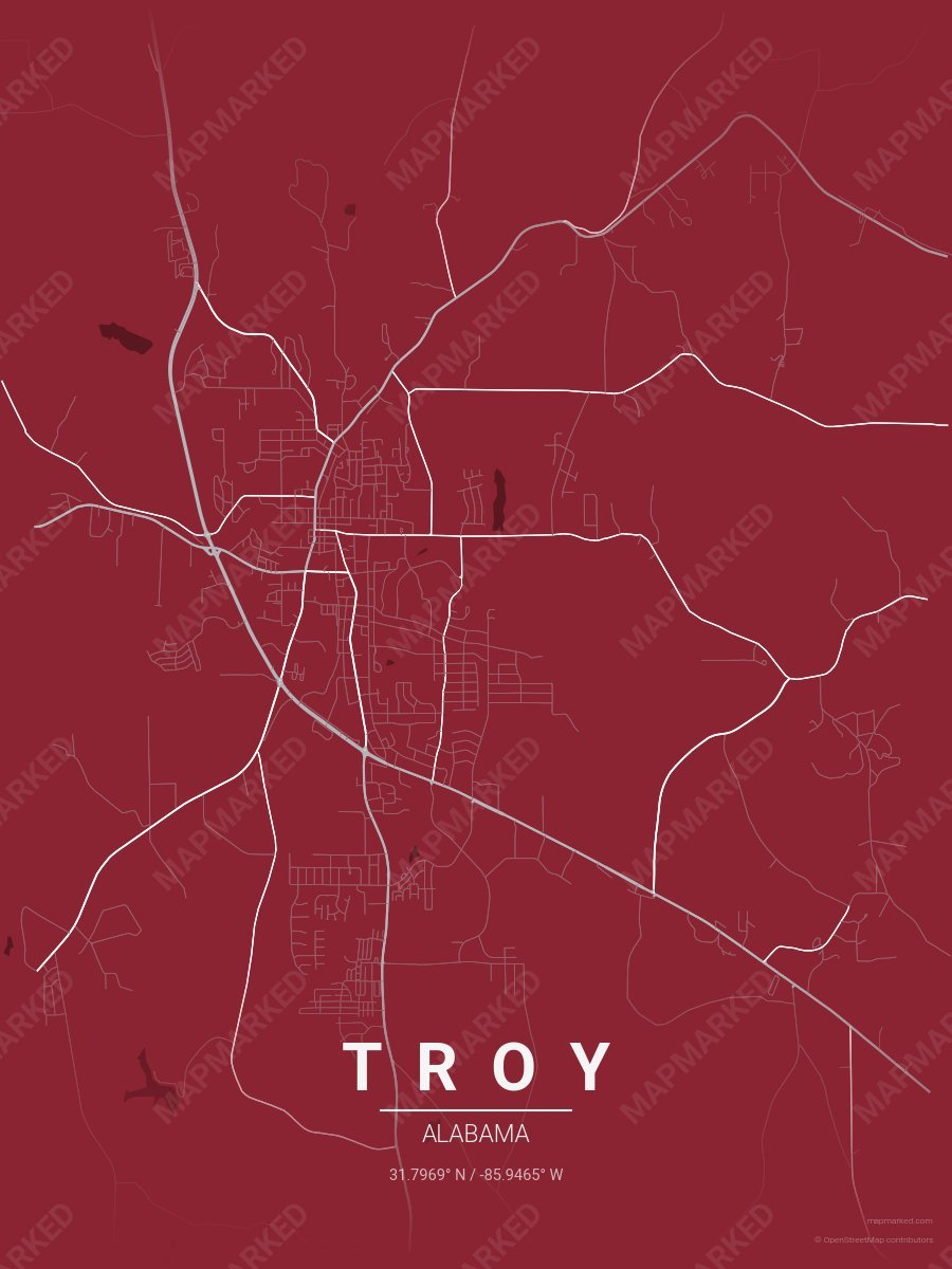 Red, Silver & White Standard style sample on Troy