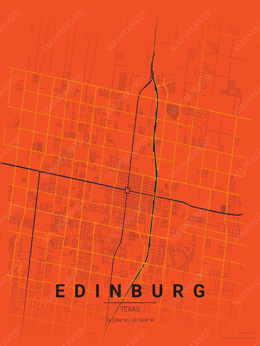 Dark Orange, Blue & Orange Bold style sample on Edinburg