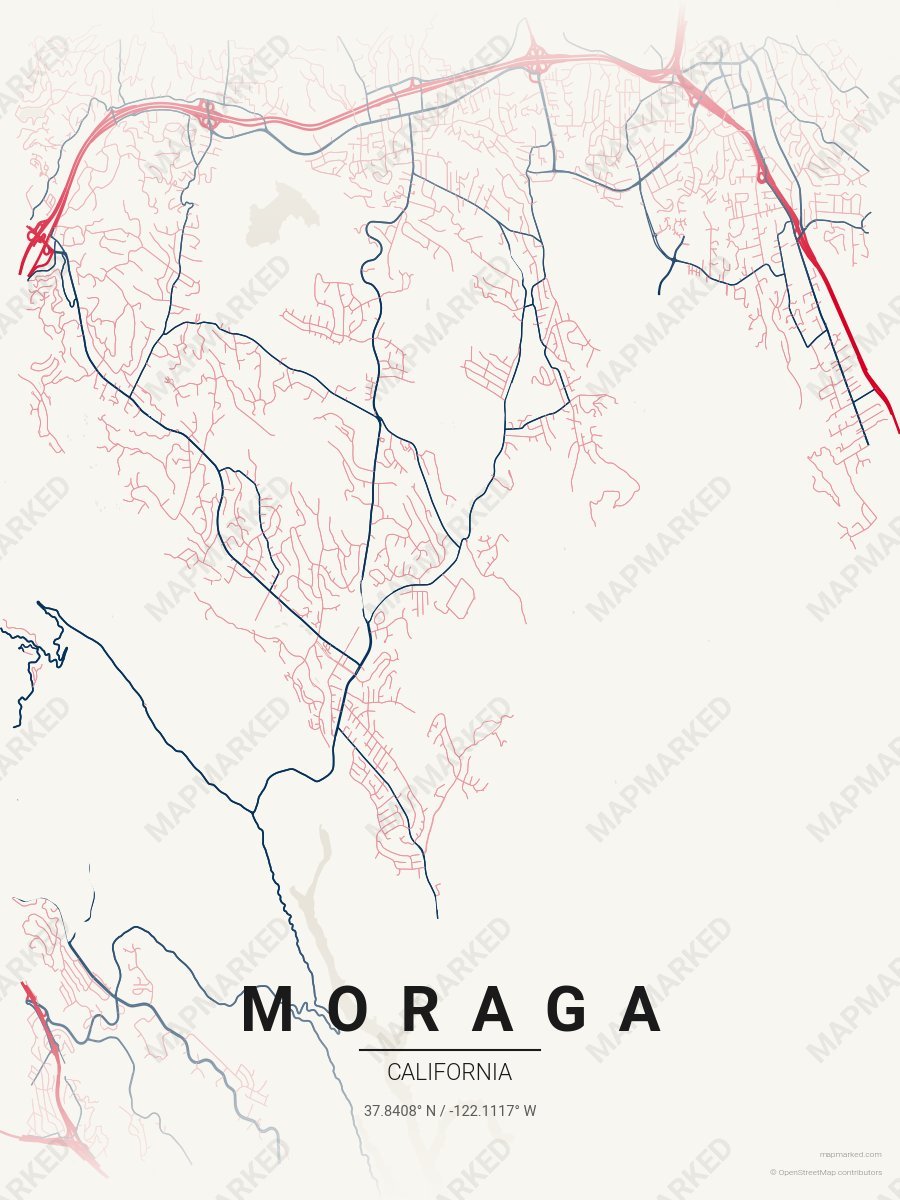 Cream, Red & Gray Motif style sample on Moraga