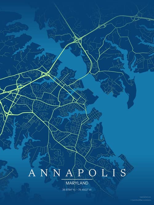 Annapolis map art print in Citrus Deep Sea — minimalist city map poster