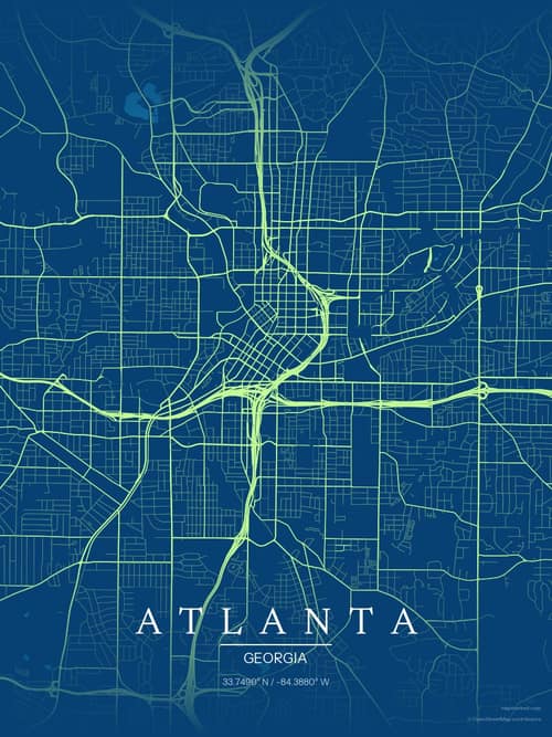 Atlanta map art print in Citrus Deep Sea — minimalist city map poster