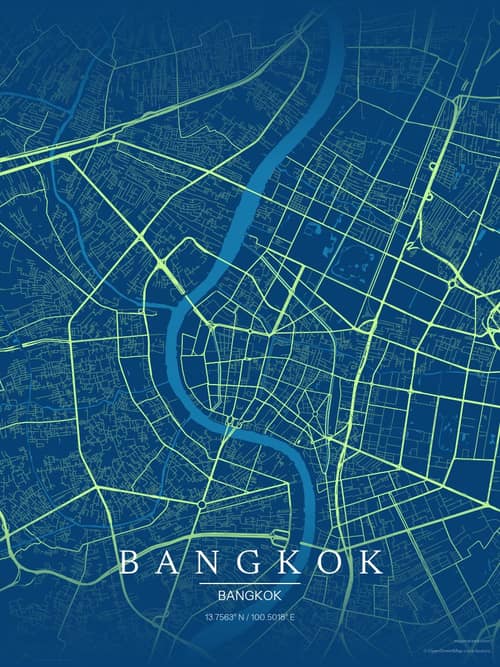 Bangkok map art print in Citrus Deep Sea — minimalist city map poster