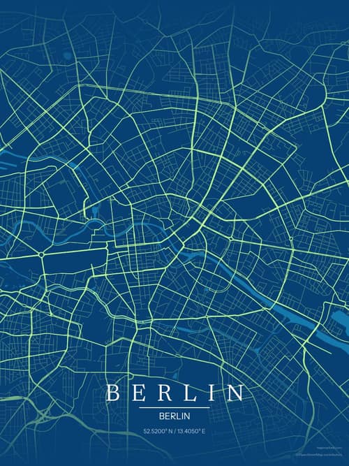 Berlin map art print in Citrus Deep Sea — minimalist city map poster