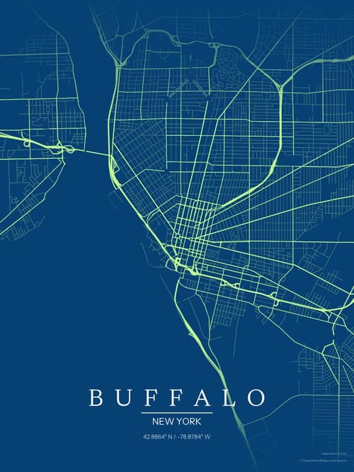 Buffalo map art print in Citrus Deep Sea — minimalist city map poster