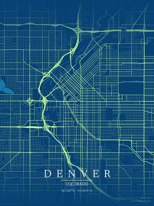 Denver map art print in Citrus Deep Sea — minimalist city map poster