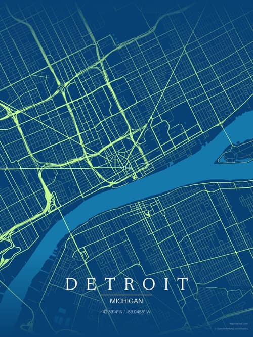Detroit map art print in Citrus Deep Sea — minimalist city map poster