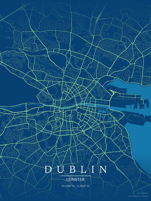 Dublin map art print in Citrus Deep Sea — minimalist city map poster