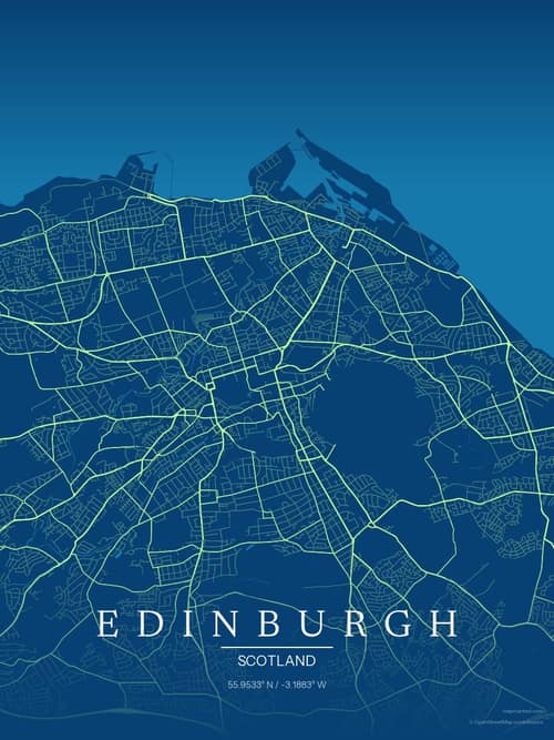 Edinburgh map art print in Citrus Deep Sea — minimalist city map poster