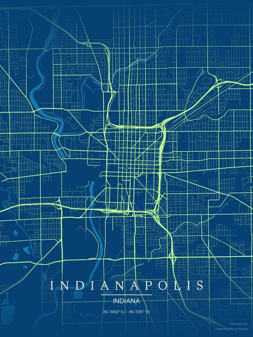 Indianapolis map art print in Citrus Deep Sea — minimalist city map poster