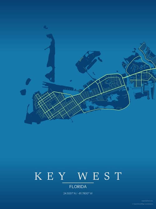 Key West map art print in Citrus Deep Sea — minimalist city map poster