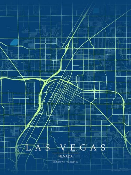 Las Vegas map art print in Citrus Deep Sea — minimalist city map poster