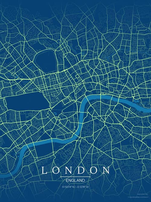 London map art print in Citrus Deep Sea — minimalist city map poster