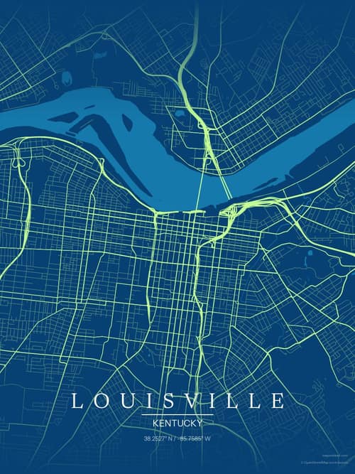 Louisville map art print in Citrus Deep Sea — minimalist city map poster