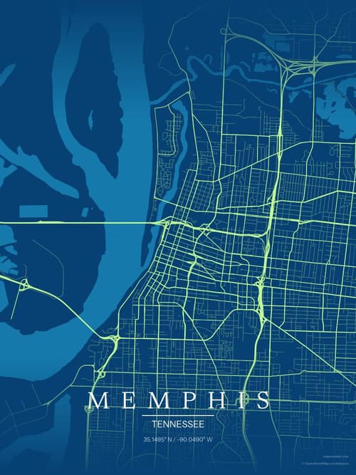 Memphis map art print in Citrus Deep Sea — minimalist city map poster