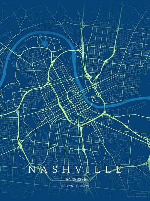 Nashville map art print in Citrus Deep Sea — minimalist city map poster