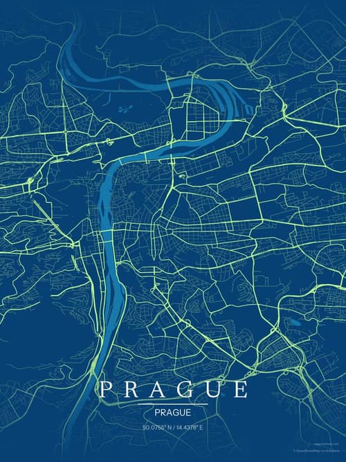 Prague map art print in Citrus Deep Sea — minimalist city map poster