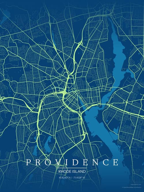 Providence map art print in Citrus Deep Sea — minimalist city map poster