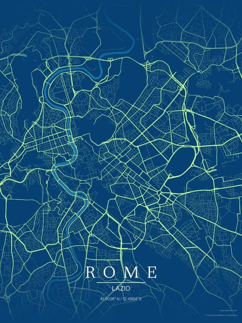 Rome map art print in Citrus Deep Sea — minimalist city map poster