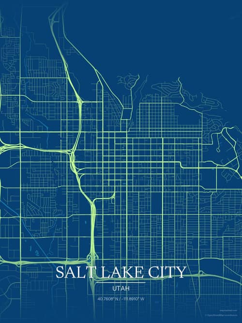 Salt Lake City map art print in Citrus Deep Sea — minimalist city map poster
