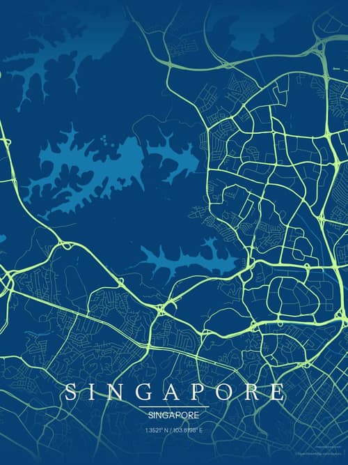 Singapore map art print in Citrus Deep Sea — minimalist city map poster