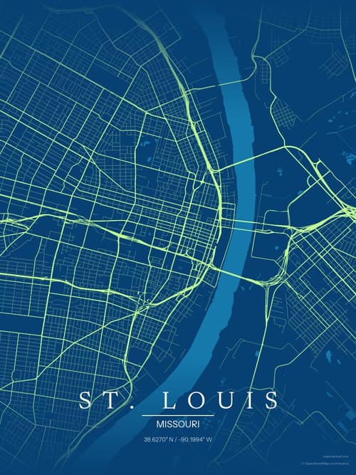 St. Louis map art print in Citrus Deep Sea — minimalist city map poster