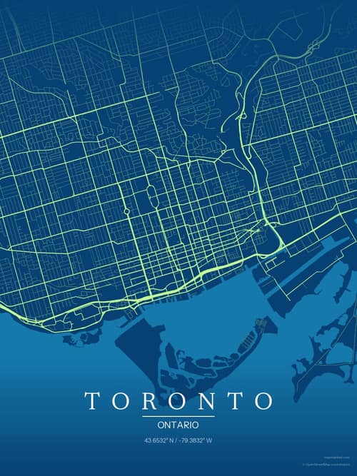 Toronto map art print in Citrus Deep Sea — minimalist city map poster