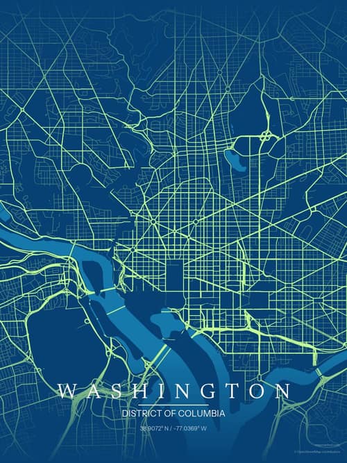 Washington map art print in Citrus Deep Sea — minimalist city map poster
