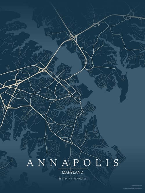 Annapolis map art print in Driftwood Navy — minimalist city map poster