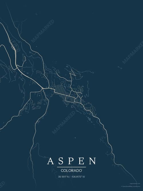 Aspen map art print in Driftwood Navy — minimalist city map poster