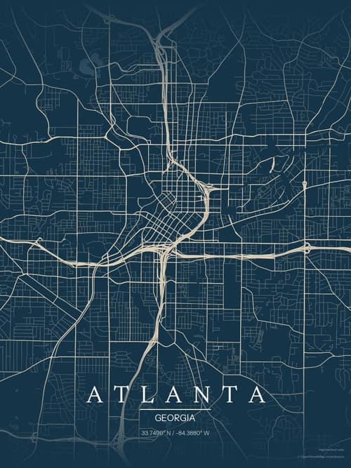 Atlanta map art print in Driftwood Navy — minimalist city map poster