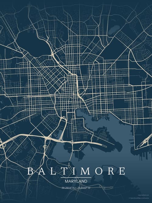 Baltimore map art print in Driftwood Navy — minimalist city map poster