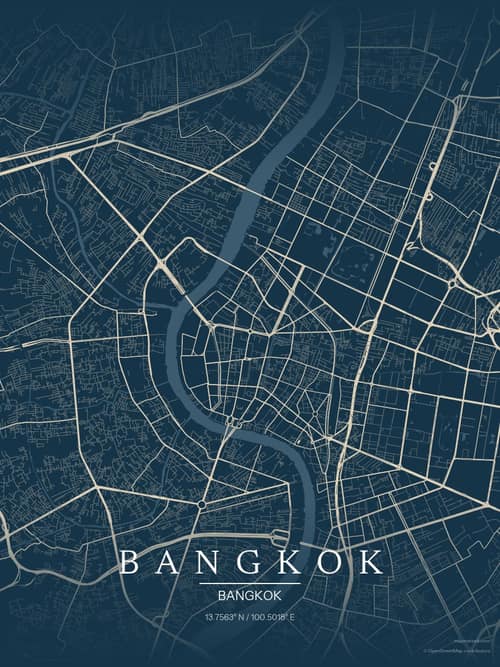 Bangkok map art print in Driftwood Navy — minimalist city map poster