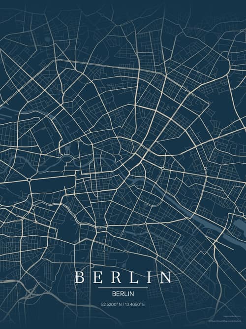 Berlin map art print in Driftwood Navy — minimalist city map poster