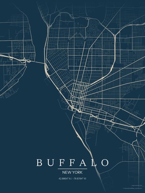 Buffalo map art print in Driftwood Navy — minimalist city map poster