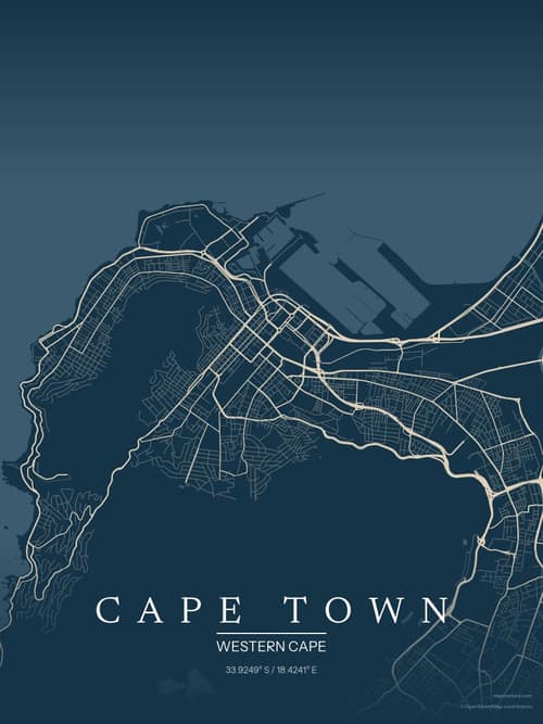 Cape Town map art print in Driftwood Navy — minimalist city map poster