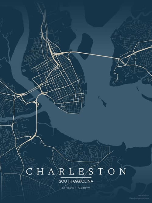 Charleston map art print in Driftwood Navy — minimalist city map poster