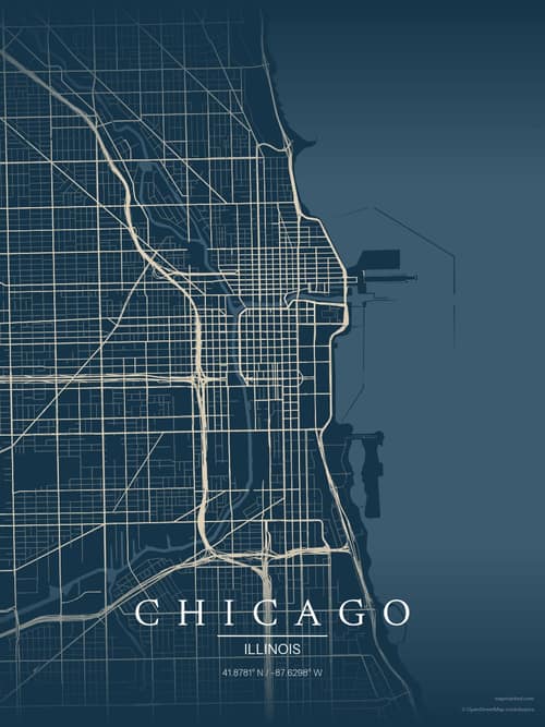 Chicago map art print in Driftwood Navy — minimalist city map poster
