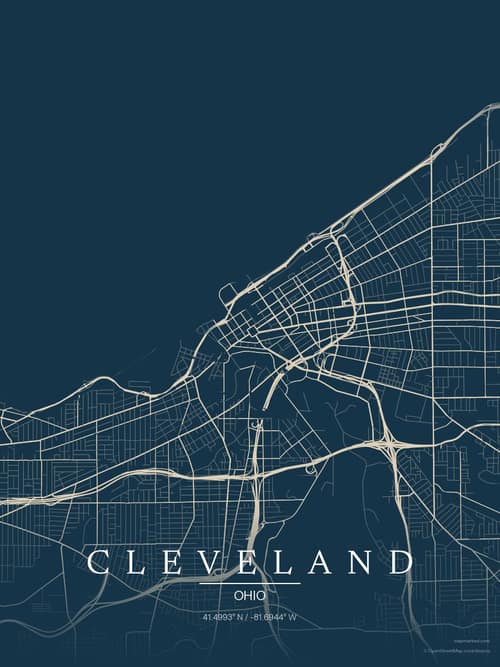 Cleveland map art print in Driftwood Navy — minimalist city map poster