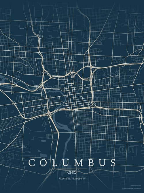 Columbus map art print in Driftwood Navy — minimalist city map poster