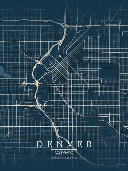 Denver map art print in Driftwood Navy — minimalist city map poster