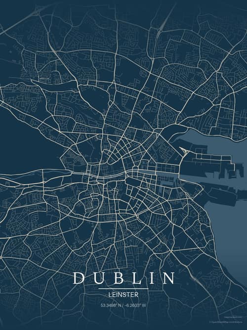 Dublin map art print in Driftwood Navy — minimalist city map poster