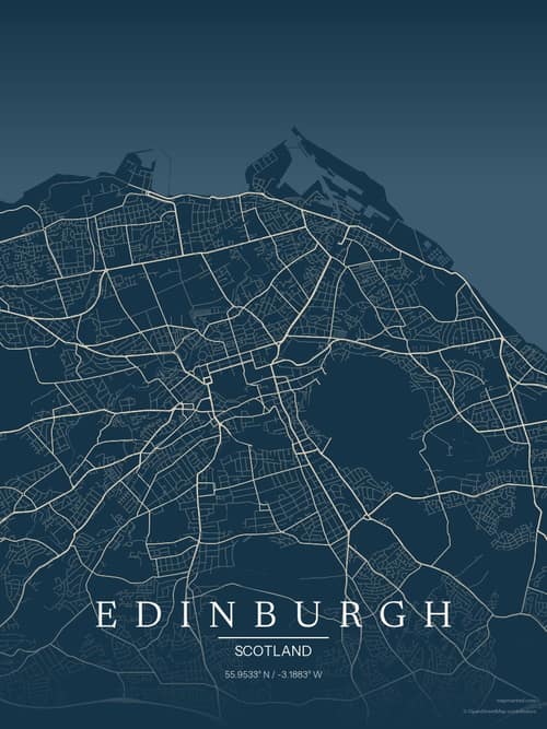 Edinburgh map art print in Driftwood Navy — minimalist city map poster