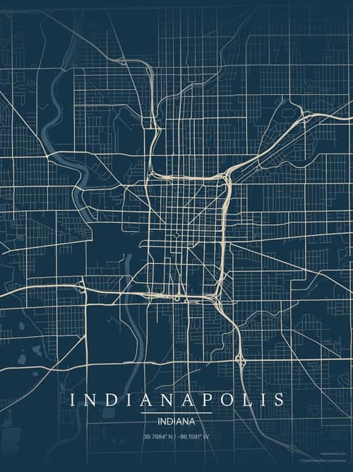 Indianapolis map art print in Driftwood Navy — minimalist city map poster