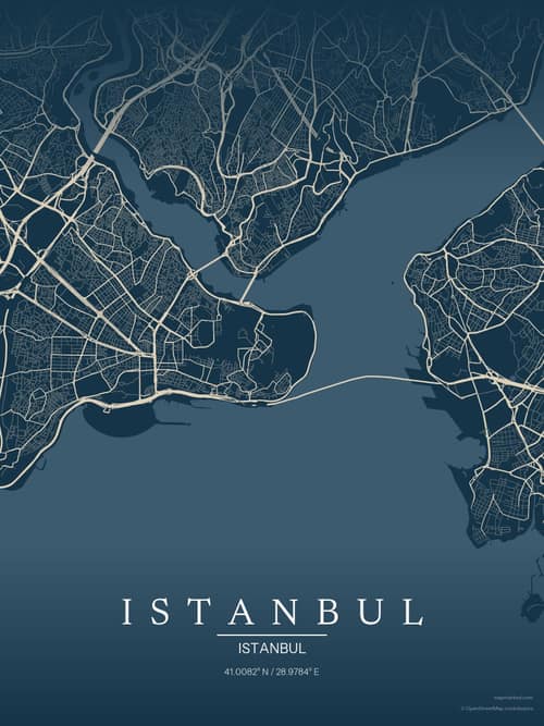 Istanbul map art print in Driftwood Navy — minimalist city map poster