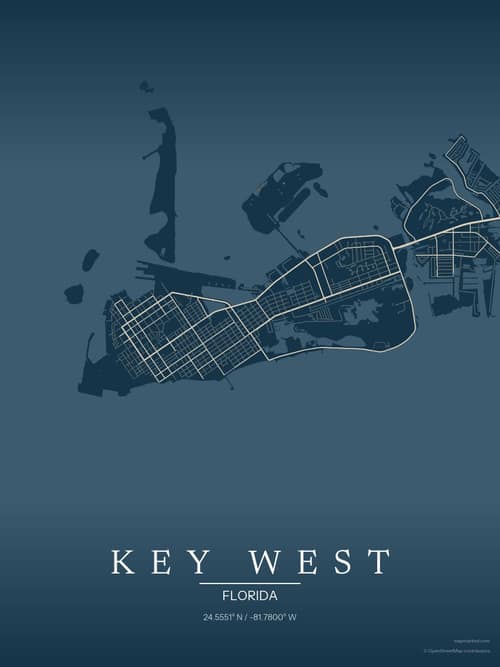 Key West map art print in Driftwood Navy — minimalist city map poster