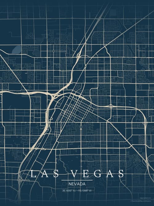 Las Vegas map art print in Driftwood Navy — minimalist city map poster