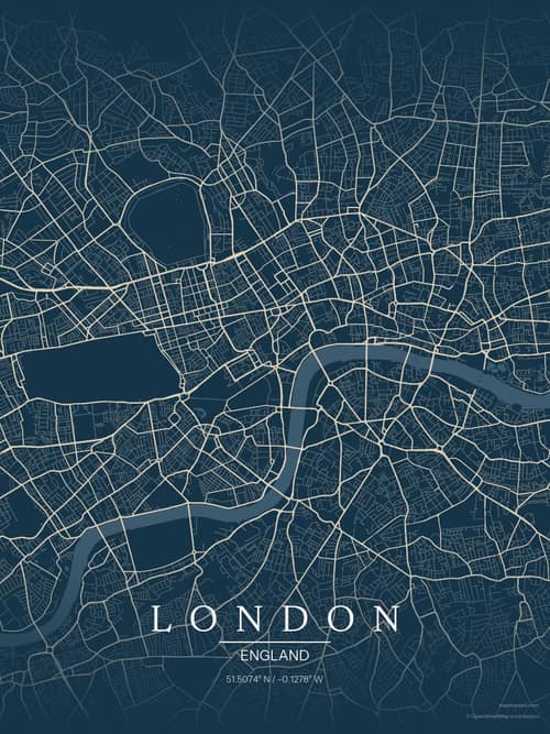 London map art print in Driftwood Navy — minimalist city map poster
